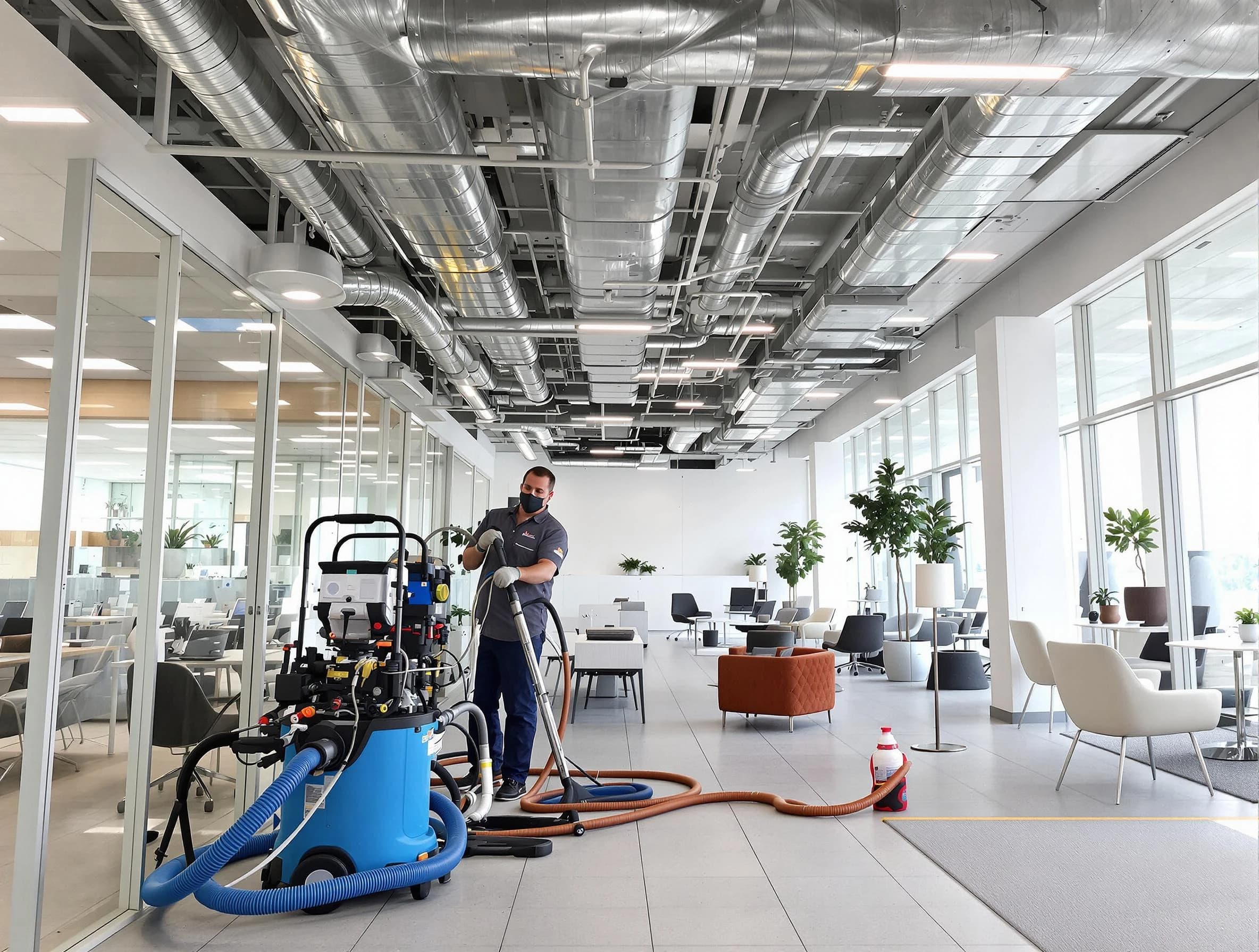 Washington Air Duct Cleaning team conducting comprehensive commercial duct cleaning at a business location in Washington