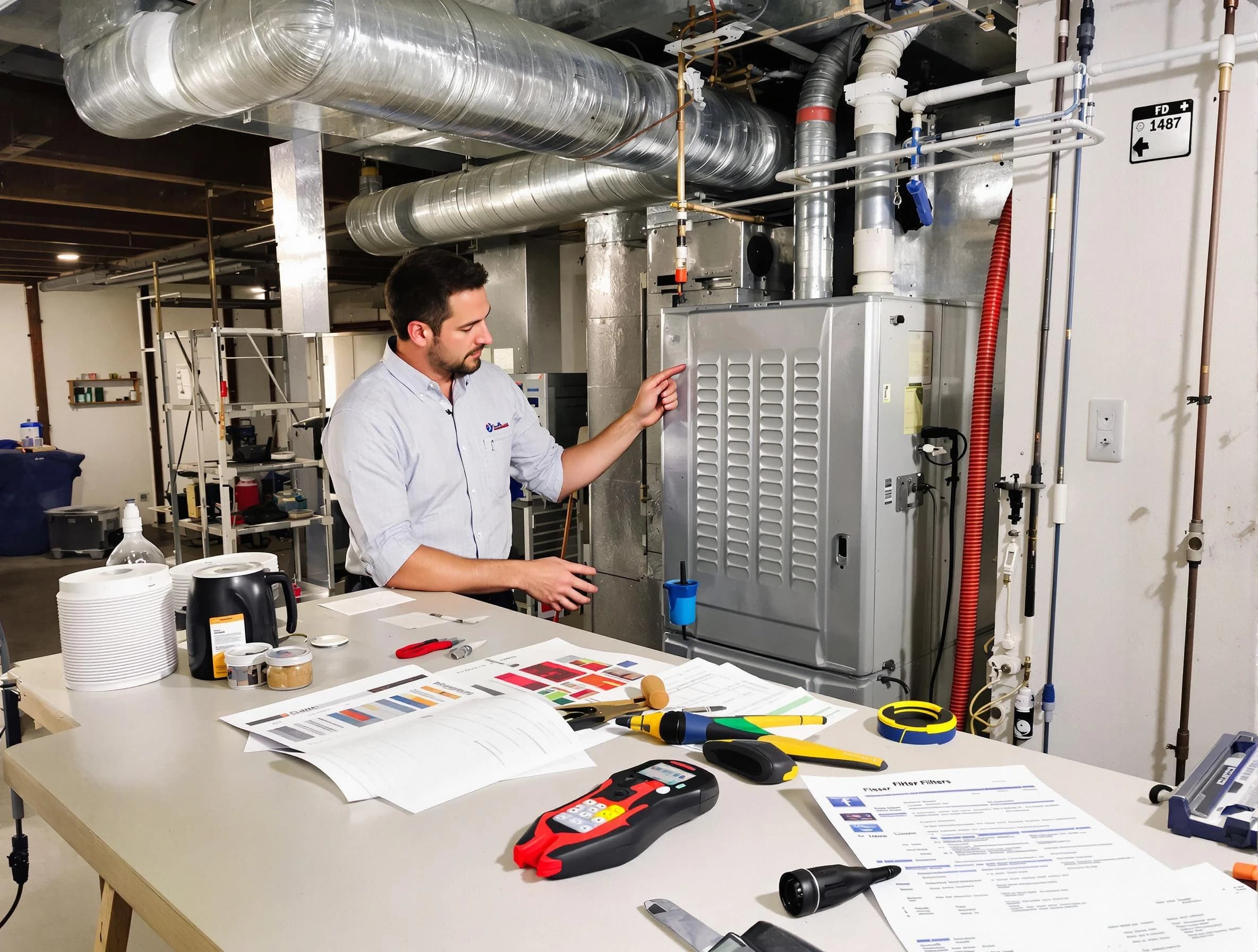 Washington Air Duct Cleaning inspector conducting detailed filter system evaluation using professional diagnostic tools in Washington