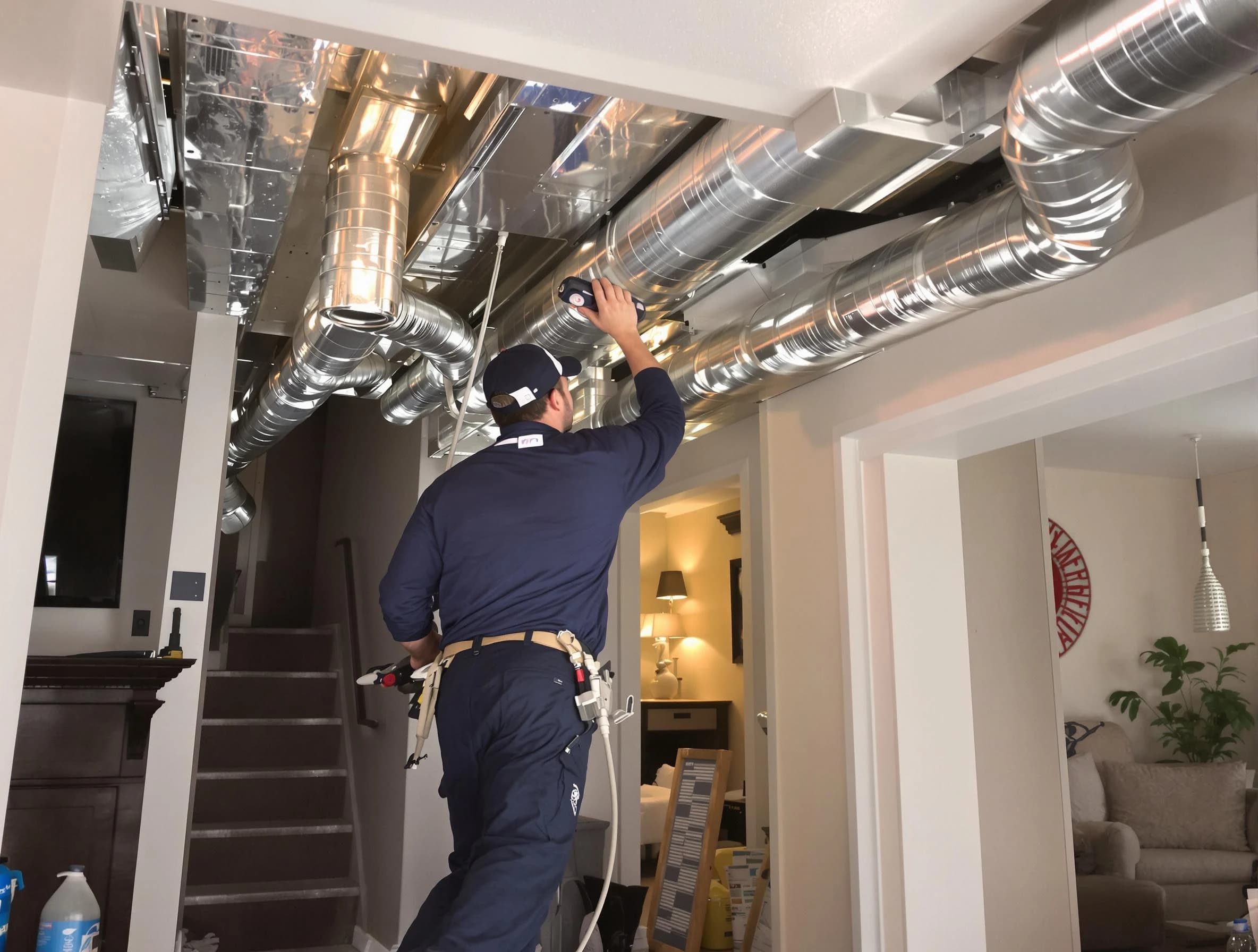 Washington Air Duct Cleaning expert performing specialized duct cleaning in a mobile home in Washington