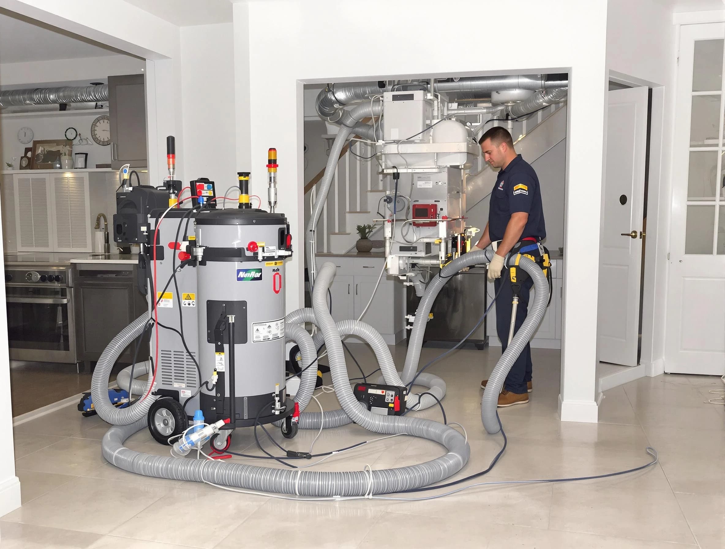 Washington Air Duct Cleaning technician operating negative pressure cleaning equipment for thorough duct maintenance in Washington