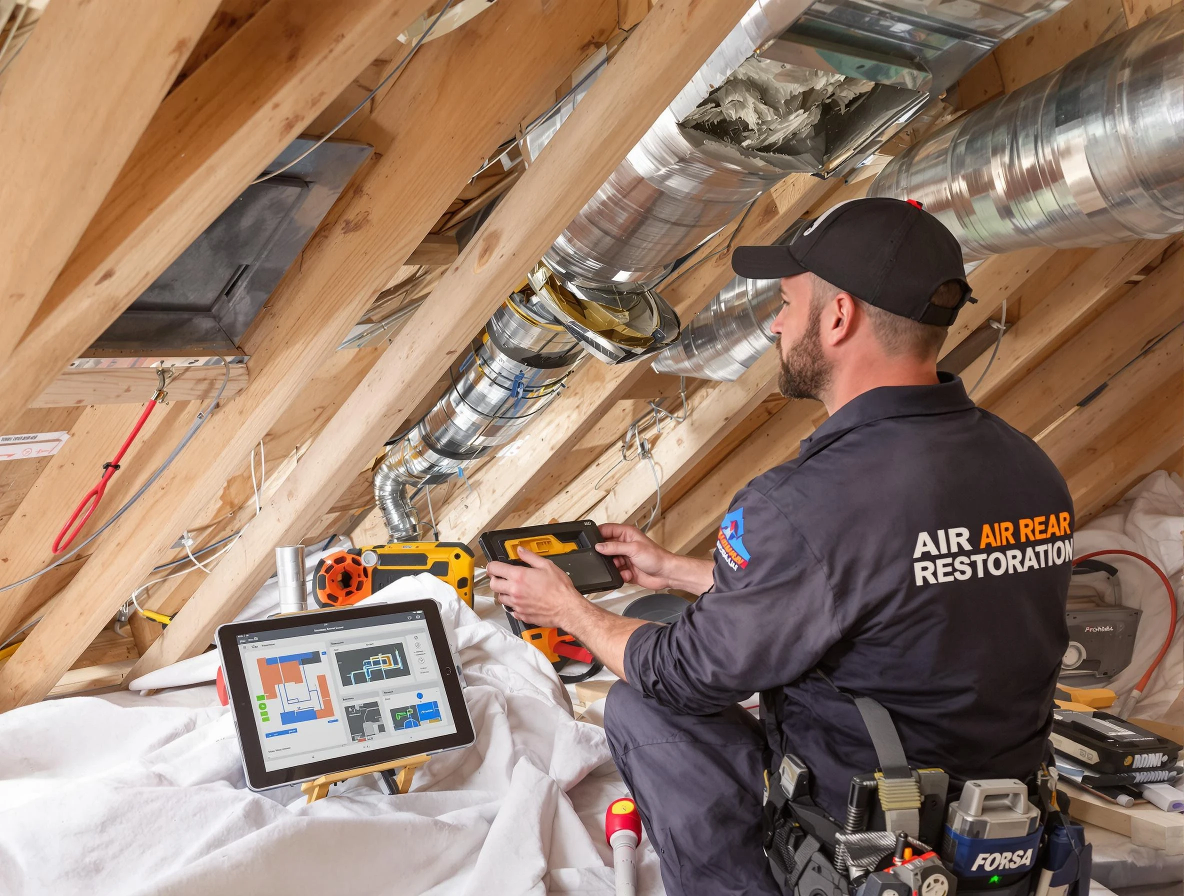 Washington Air Duct Cleaning technician performing precise duct repair work in Washington